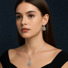 VEL-1NES:CRYSTAL HALO NECKLACE & EARRING SET