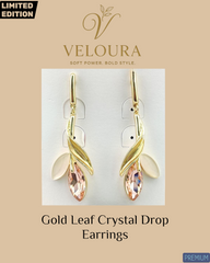 VEL-2: Veloura Gold Leaf Crystal Drop Earrings
