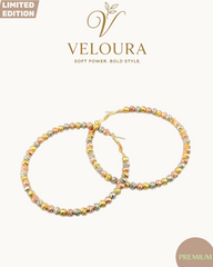 Tri-Tone Textured Beaded Hoop Earrings