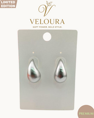 Satin Silver Teardrop Stud Earrings