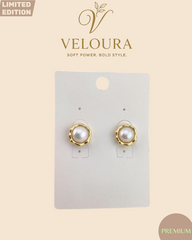 Petal Bezel Pearl Stud Earrings