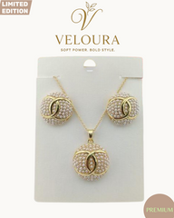 Pavé Pearl Medallion Necklace & Stud Earring Set