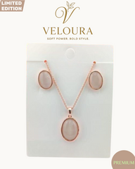 Blush Oval Cabochon Necklace & Stud Earring Set (Rose Gold)