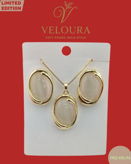 Molten Oval Cabochon Necklace & Stud Earring Set