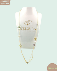 Floral & Pearl Long Station Necklace (Gold)