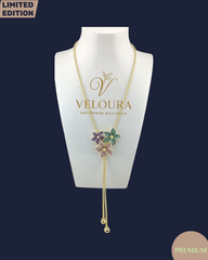 Floral Cluster Slider Lariat Necklace (Gold)