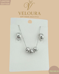 Silver Barrel Bead Necklace & Huggie Earring Set