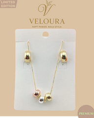 Gold Tri-Tone Barrel Bead Necklace & Huggie Earring Set