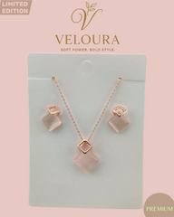 Blush Frosted Geo Necklace & Stud Earring Set (Rose Gold)