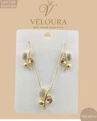 Pavé Orb Cluster Necklace & Drop Earring Set (Gold)