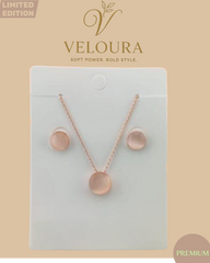 Rose Gold Round Cabochon Pendant Necklace & Stud Earring Set