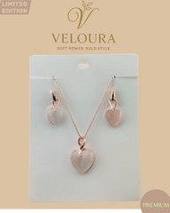 Rose Gold Heart Cabochon Pendant Necklace & Drop Earring Set