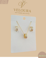 Gold Pavé Barrel Pendant Necklace & Huggie Earring Set