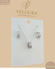 Silver Pavé Barrel Pendant Necklace & Huggie Earring Set