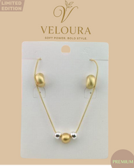 Two-Tone Pebble Bead Necklace & Pebble Stud Earring Set (Gold/Silver)