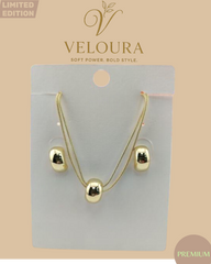 Polished Gold Pebble Necklace & Stud Earring Set