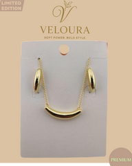 Polished Gold Curve Bar Necklace & Stud Earring Set