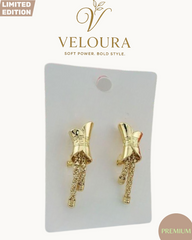 Gold Bow Tassel Stud Earrings