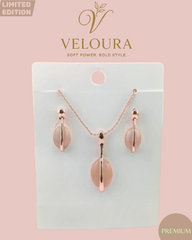 Blush Oval Bar Necklace & Stud Earring Set (Rose Gold)