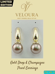 VEL-40X: Gold Drop & Champagne Pearl Earrings