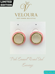 VEL-44X: Pink Enamel Round Stud Earrings