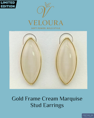 VEL-56X: Gold Frame Cream Marquise Stud Earrings