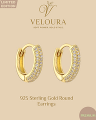 925 Sterling Silver Gold-Plated Round Pavé Huggie Hoops