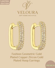 Geometric Gold Plated Pavé Rectangle Huggie Hoops