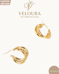 Tri-Band Textured Hoop Earrings, 18K Gold Plated Stainless Steel