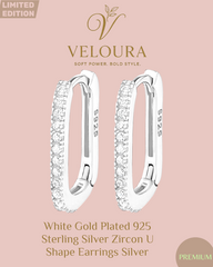 VELOURA White Gold Plated 925 Zircon U-Hoop Earrings