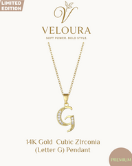 14k Gold-Plated Initial Pendant — Letter G (Cubic Zirconia)