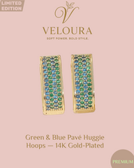 14K Gold-plated Blue & Green Pavé Rectangular Huggie Hoops