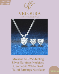 925 Sterling Silver Heart Moissanite Necklace & Stud Earrings Set