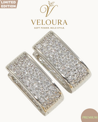 Pavé Rectangle Huggie Earrings, Platinum Plated with Zircon