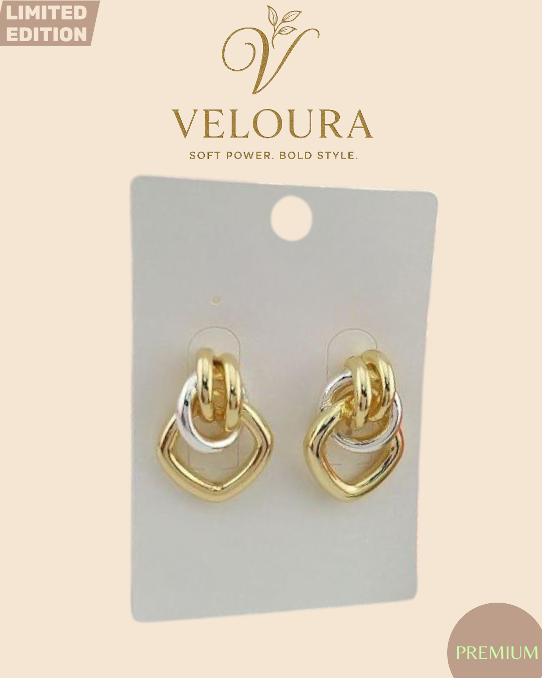 Two-Tone Linked Geometric Drop Earrings