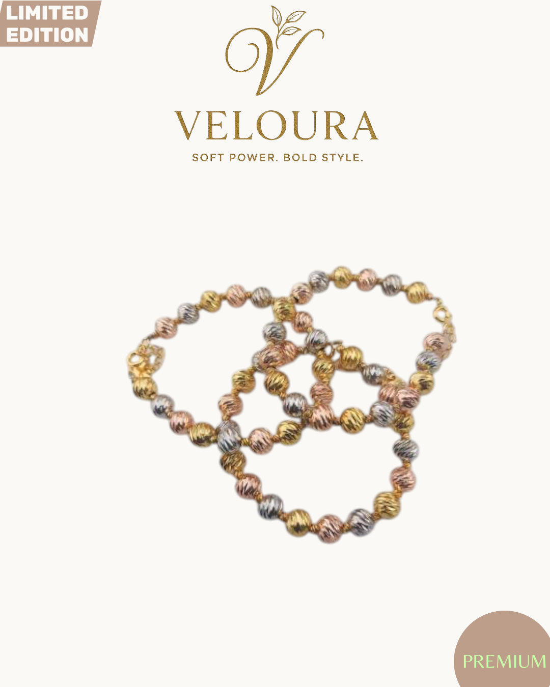Tri-Tone Textured Bead Bracelet Set