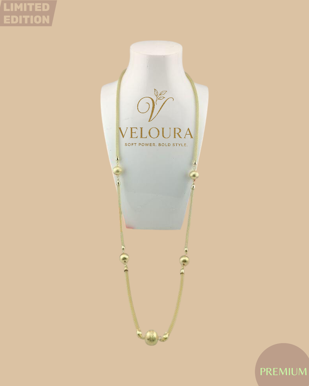 Gold Bead Station Long Necklace