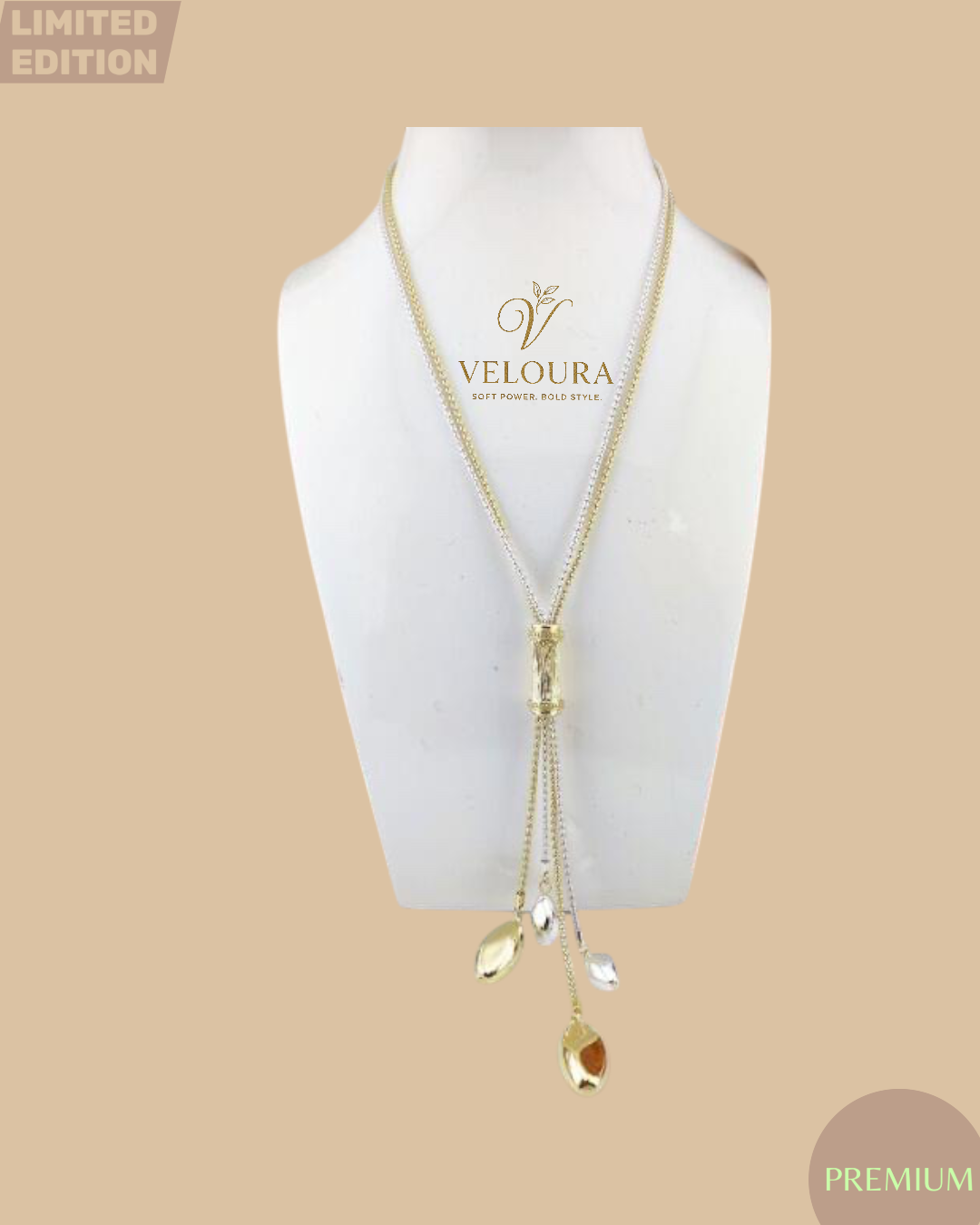 Two-Tone Leaf Drop Slider Lariat Necklace