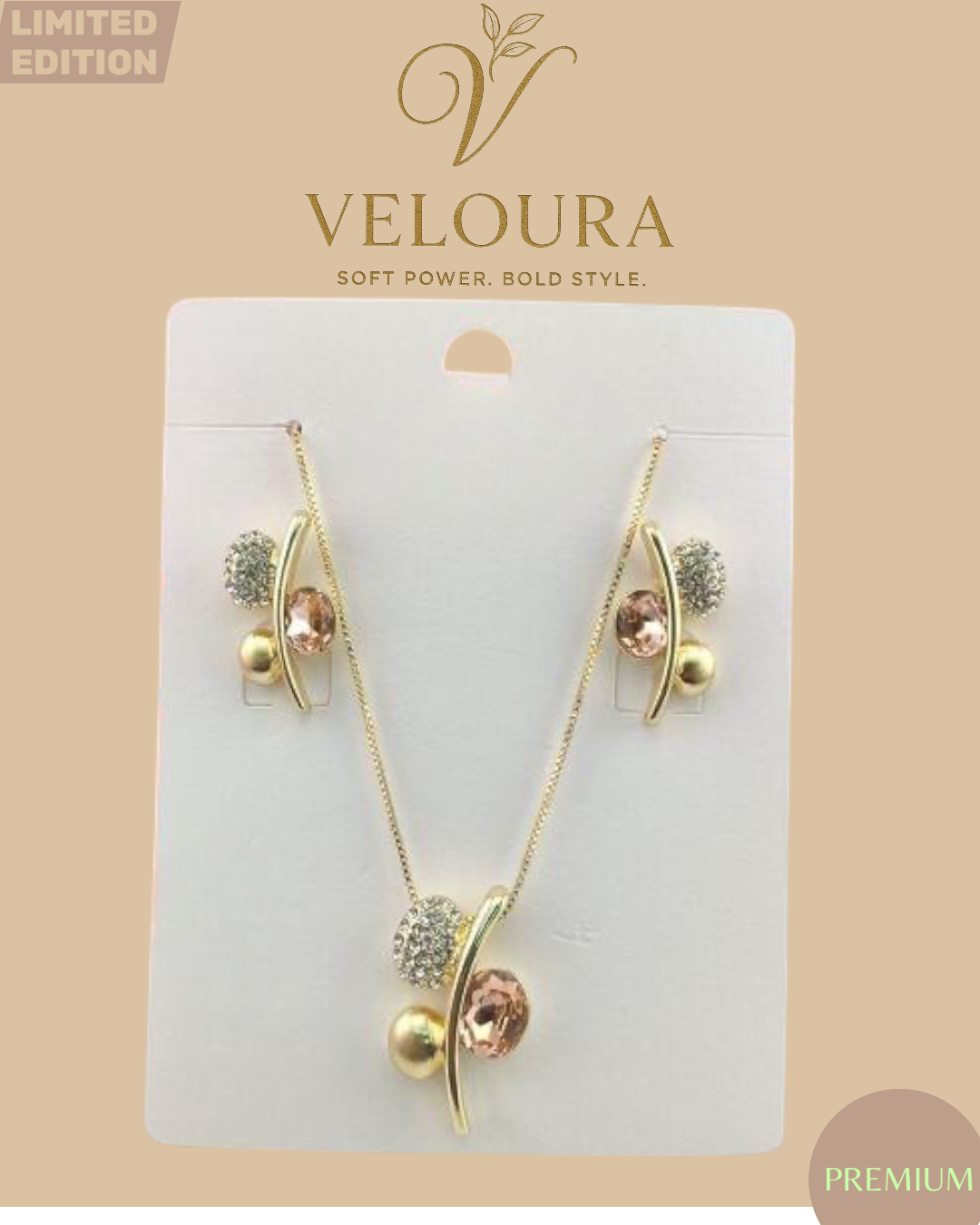 Pavé Orb Cluster Necklace & Drop Earring Set (Gold)