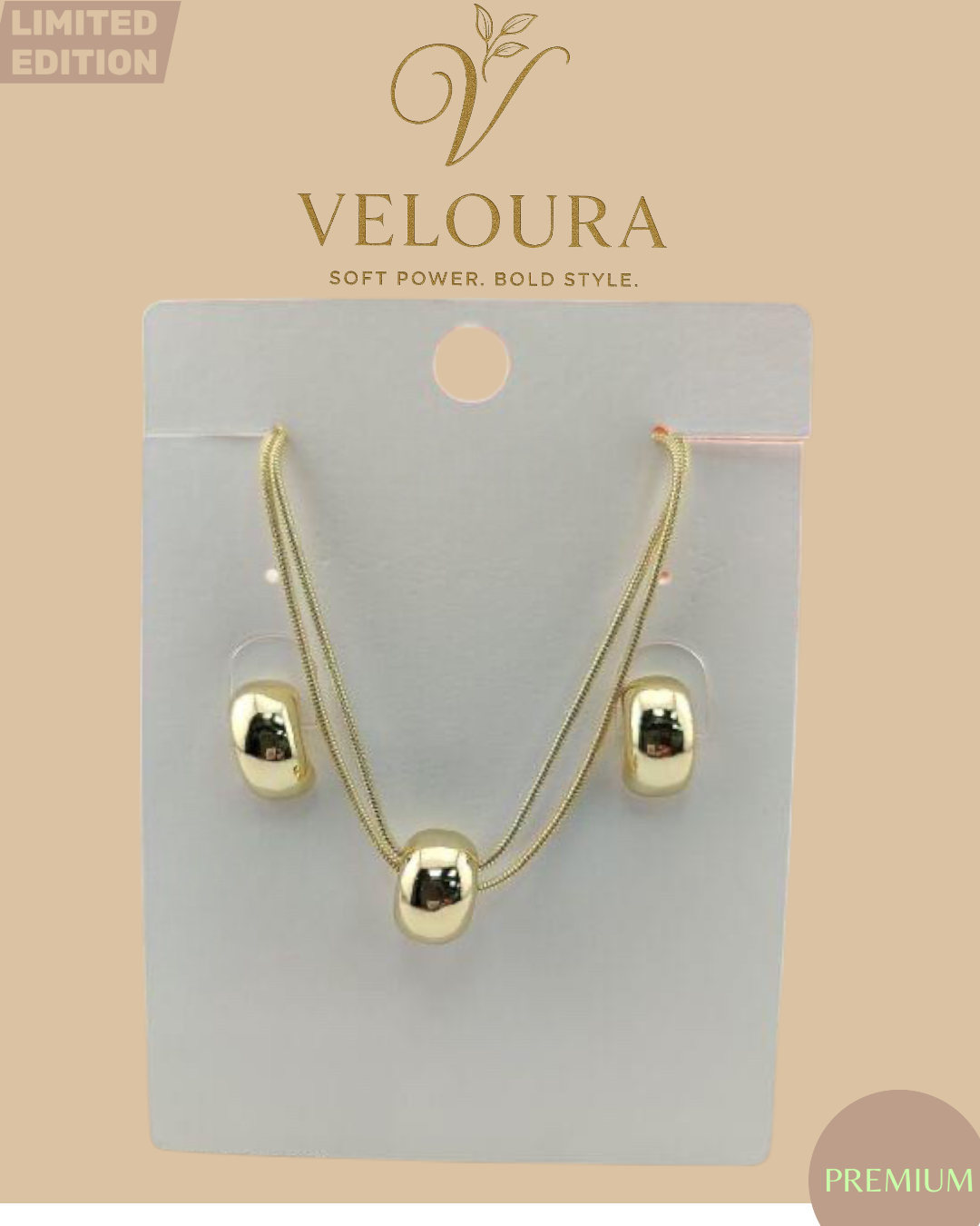 Polished Gold Pebble Necklace & Stud Earring Set