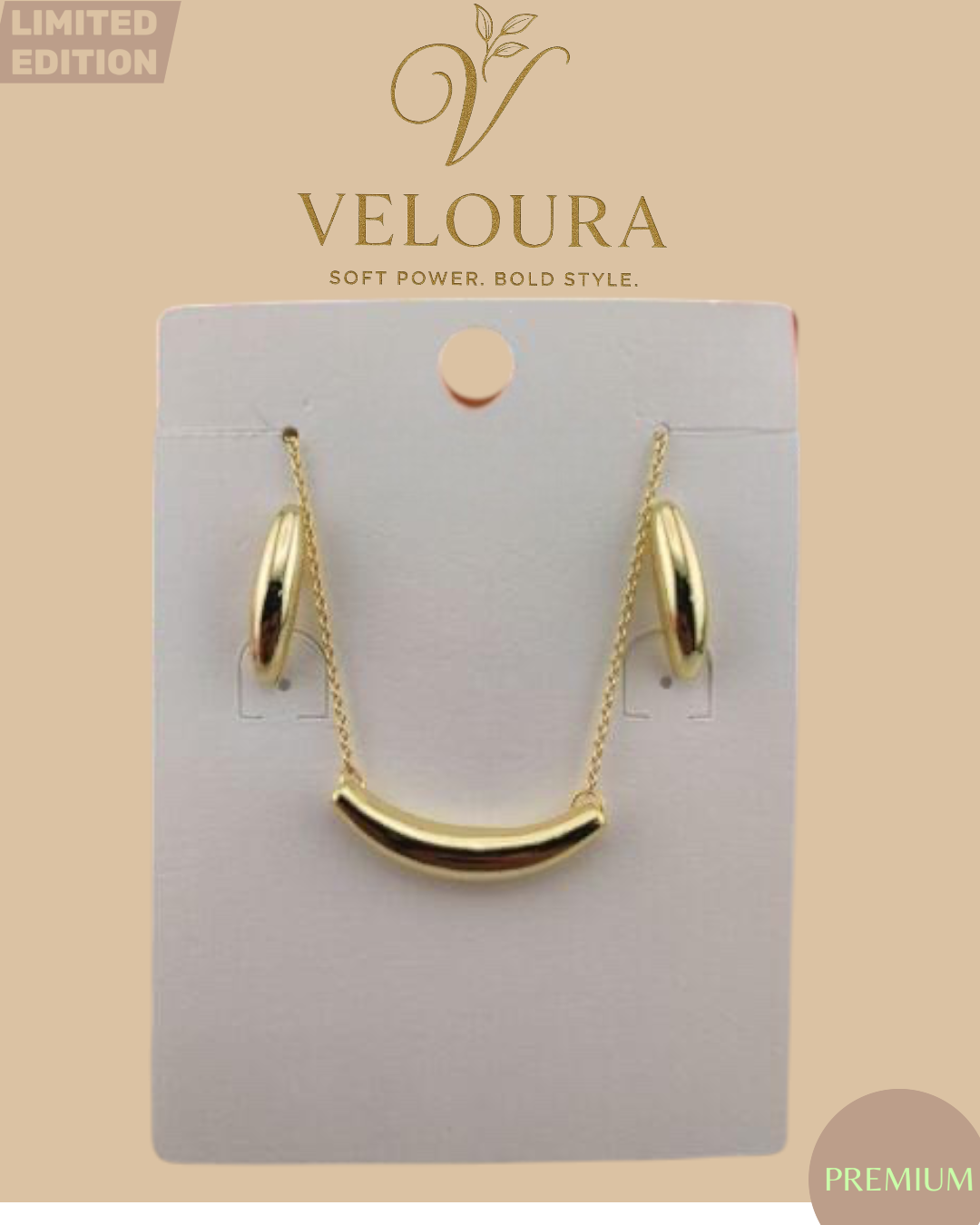 Polished Gold Curve Bar Necklace & Stud Earring Set