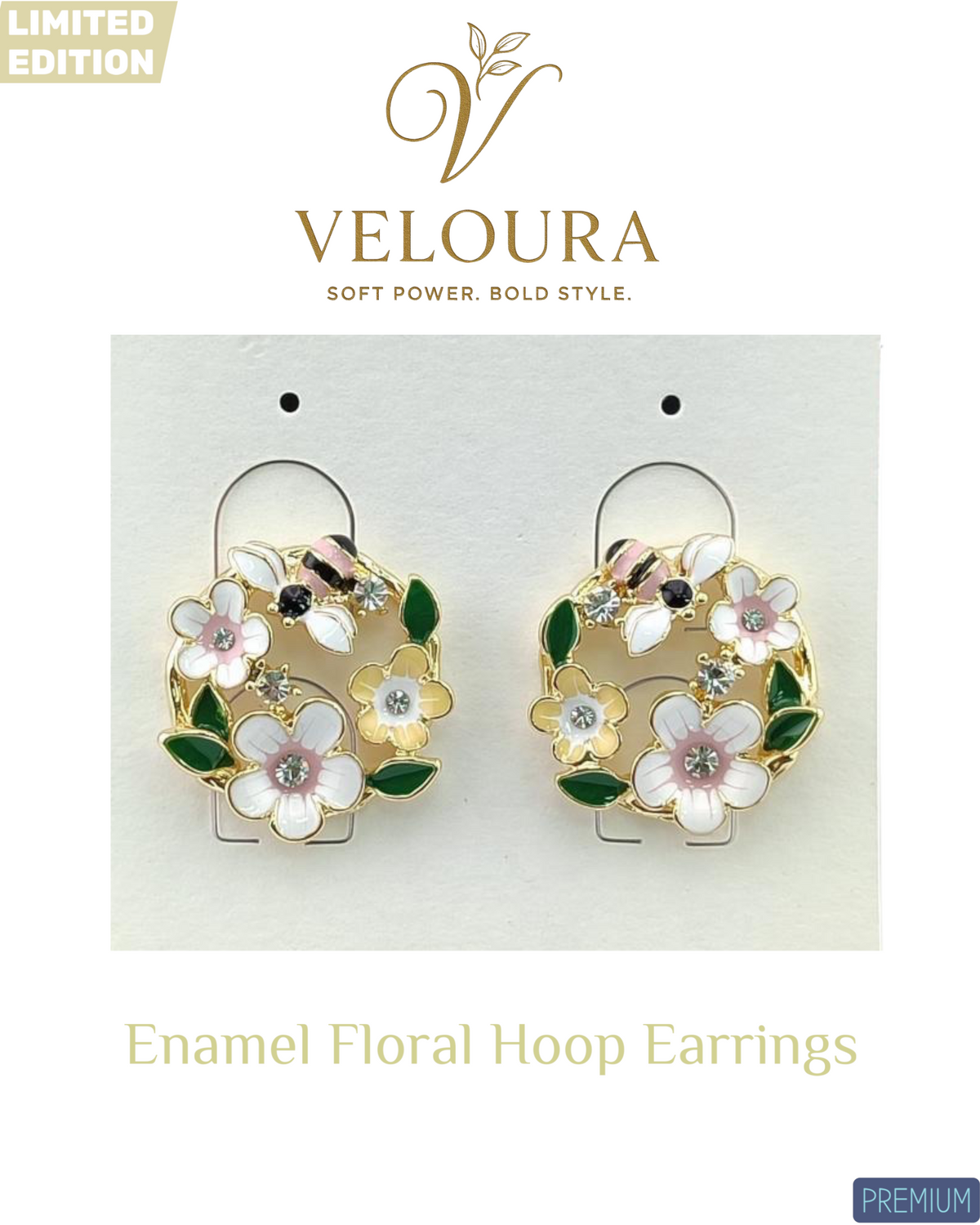 VEL-48SX: Enamel Floral Hoop Earrings