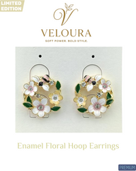 VEL-48SX: Enamel Floral Hoop Earrings