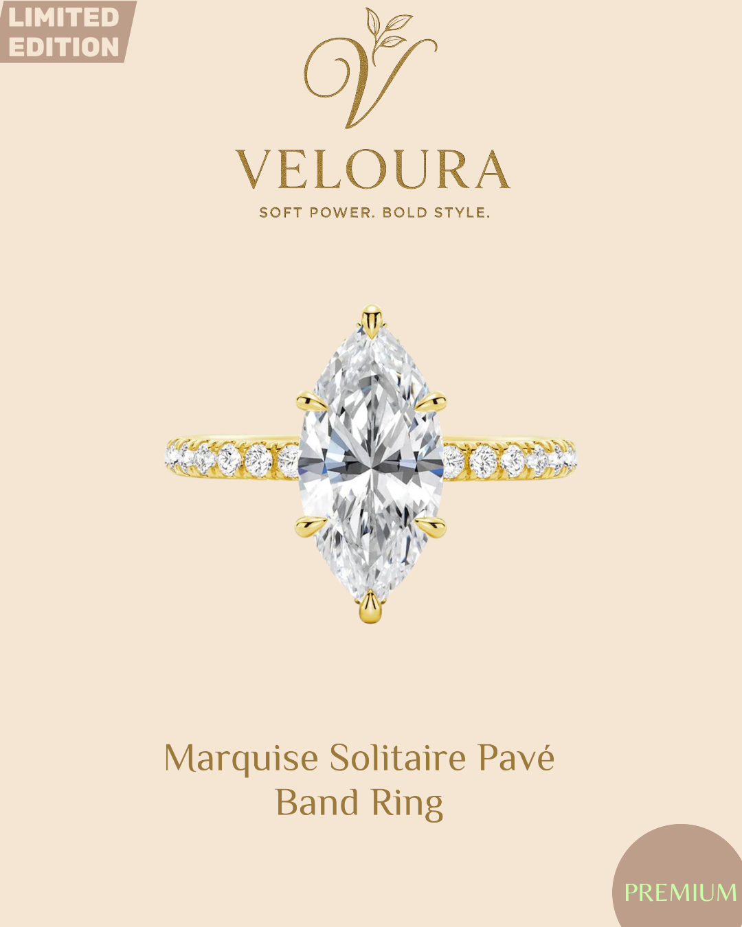 Marquise Solitaire Pavé Band Ring